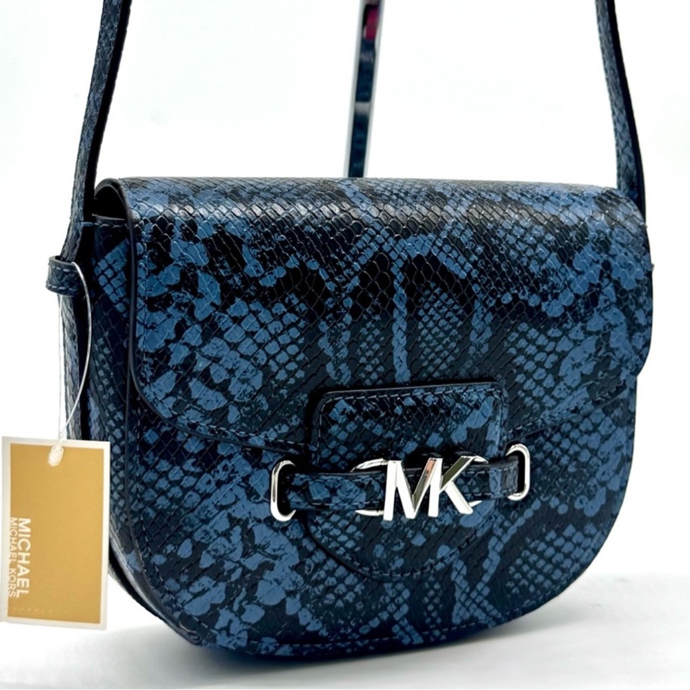 Michael Kors Small Reed Leather Saddle Crossbody Bag Denim Multi
